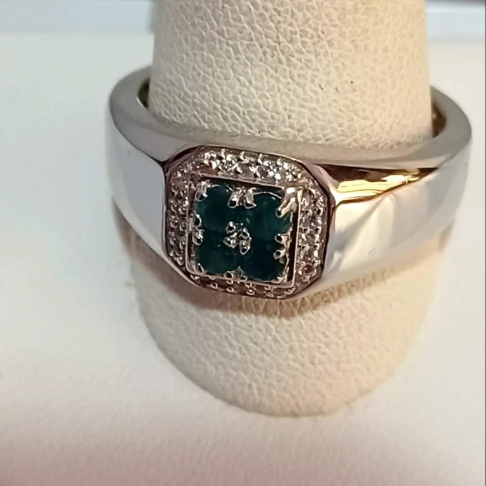 AAA Grandidierite and White Zircon Men's Ring in Platinum Over Sterling Silver